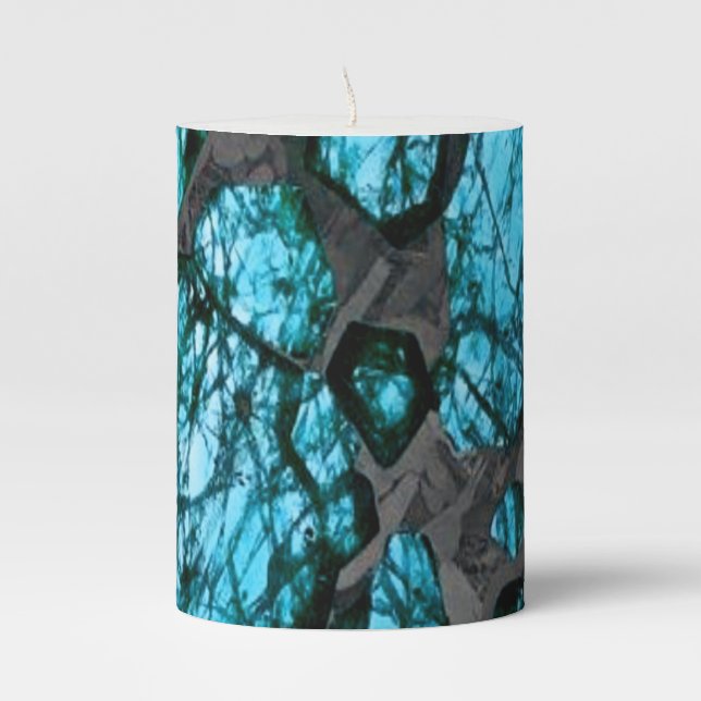 Turquoise and Gray Galactic Artistic Pillar Candle (Front)