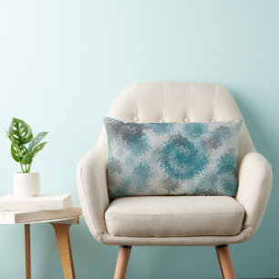 Turquoise and Gray Geometric Abstract Lumbar Pillow