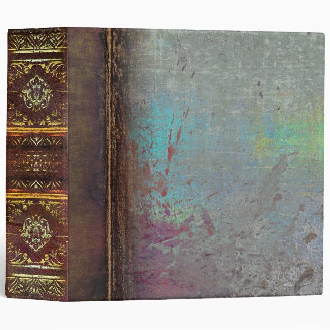 Turquoise and Gray Grunge Rustic Ancient Tome 3 Ring Binder (Front/Spine)