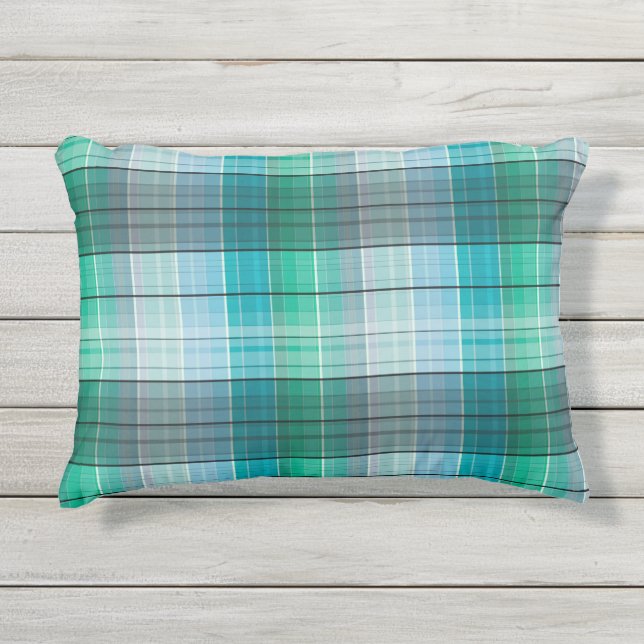 Turquoise and gray in a cage . outdoor pillow (Front)