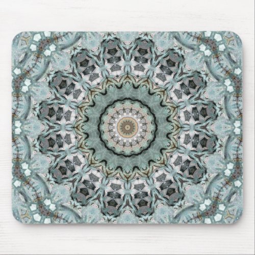 Turquoise and Gray Mandala Art Kaleidoscope Mouse Pad