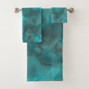 Turquoise and gray Marble abstract Bath Towel Set