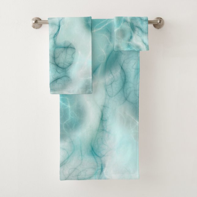 Turquoise and gray Marble abstract Bath Towel Set (Insitu)
