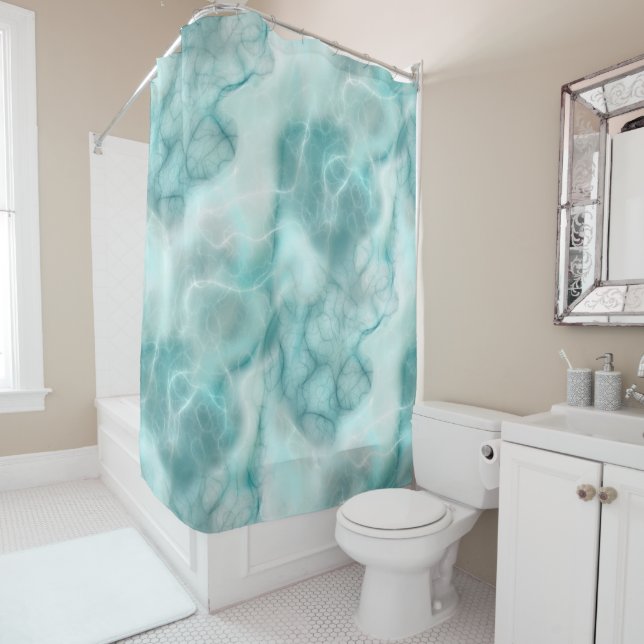 Turquoise and gray Marble abstract Shower Curtain (In Situ)