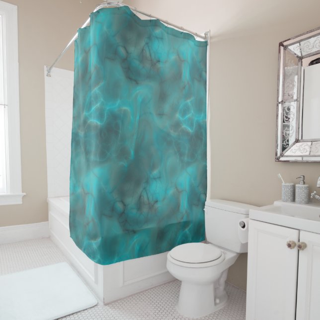 Turquoise and gray Marble abstract Shower Curtain (In Situ)