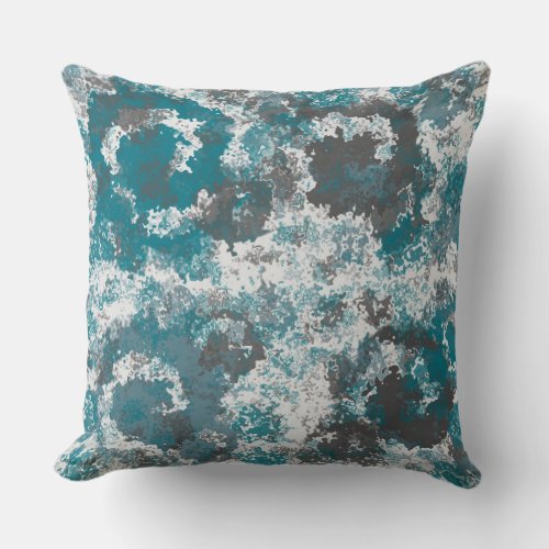 Turquoise and Gray Marbled Abstract Throw Pillow