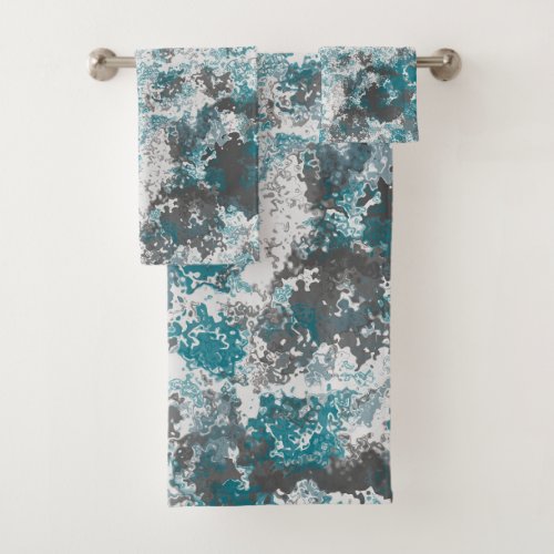 Turquoise and Gray Marbled Abstract Throw Pillow Bath Towel Set