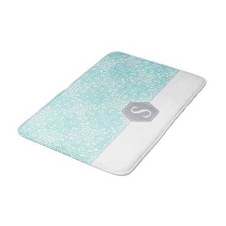 Turquoise And Gray Monogram Pattern Template… Bath Mat