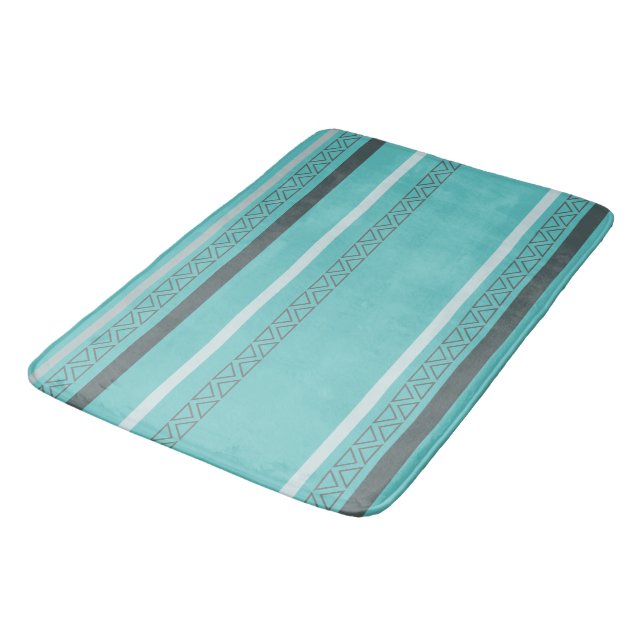 Turquoise and Gray Stripes Bath Mat (Angled)