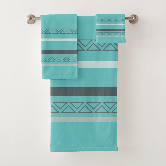 Turquoise and Gray Stripes Bath Towel Set (Insitu)