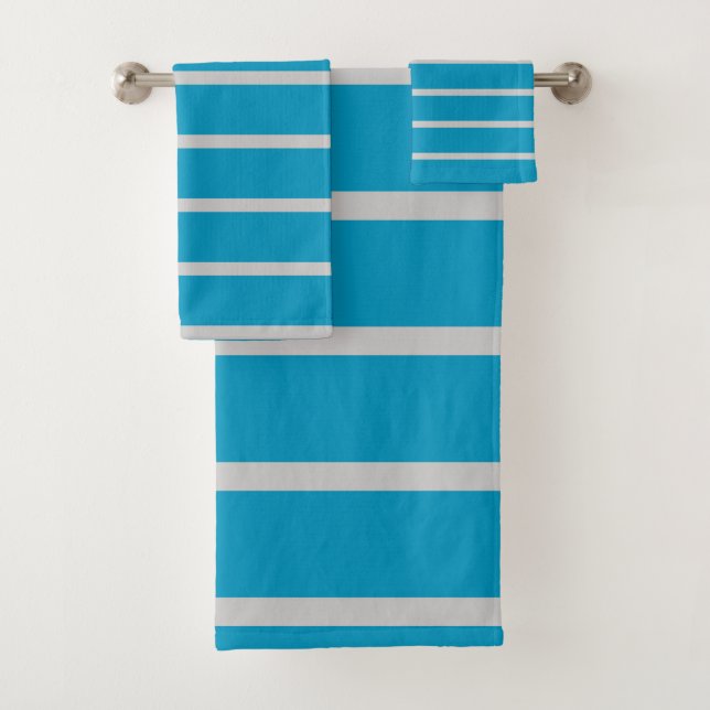 Turquoise and Gray Stripes Bath Towel Set (Insitu)