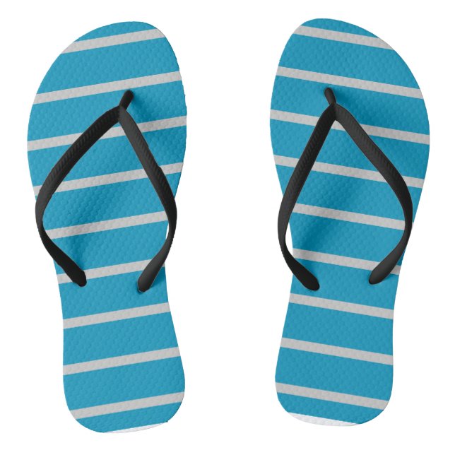 Turquoise and Gray Stripes Flip Flops (Footbed)
