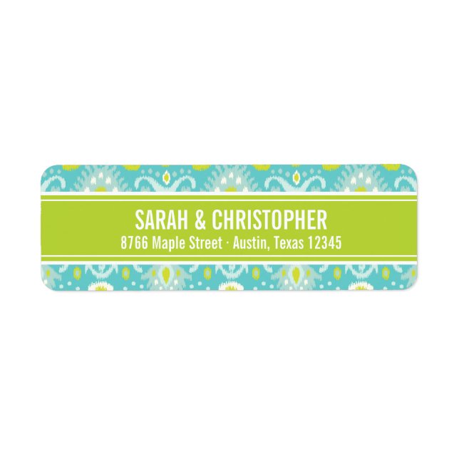 Turquoise and Green Abstract Ikat Label (Front)