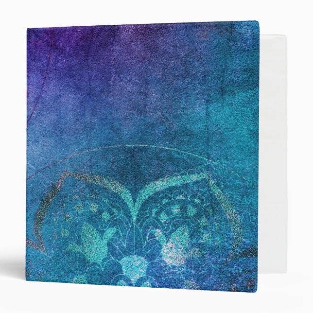 Turquoise and Green Elegant Lotus Flower 3 Ring Binder (Front/Inside)