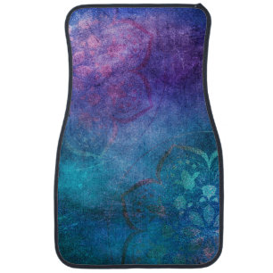Turquoise and Green Elegant Lotus Flower Car Floor Car Floor Mat