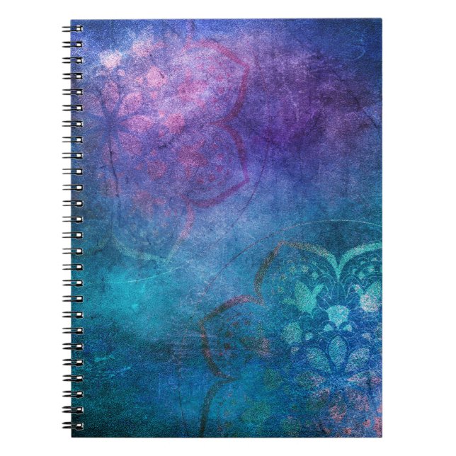 Turquoise and Green Elegant Lotus Flower Notebook (Front)