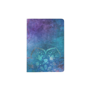 Turquoise and Green Elegant Lotus Flower Passport Holder
