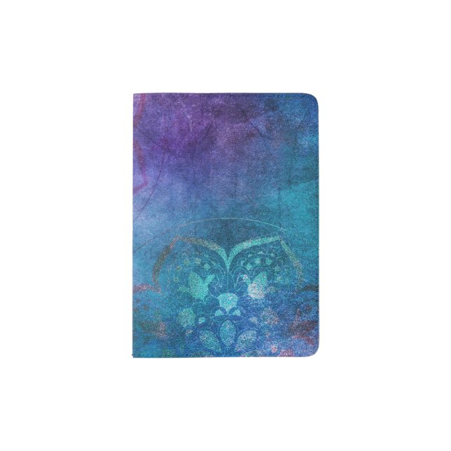 Turquoise and Green Elegant Lotus Flower Passport Holder (Front)