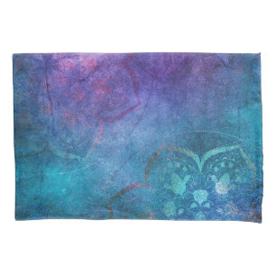 Turquoise and Green Elegant Lotus Flower Pillow Case