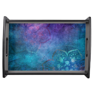 Turquoise and Green Elegant Lotus Flower Serving Tray