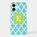 Turquoise and Green Modern Moroccan Monogram iPhone 17 Case<br><div class="desc">Chic Girly Preppy Modern Moroccan Quatrefoil Lattice Design with Custom Personalized Monogram Name or Initial</div>