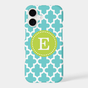 Turquoise and Green Modern Moroccan Monogram iPhone 17 Case