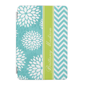 Turquoise and Green Monogram Chevron and Floral iPad Mini Cover