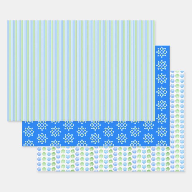 Turquoise and Green Scallop Shells Wrapping Paper Sheets (Set)