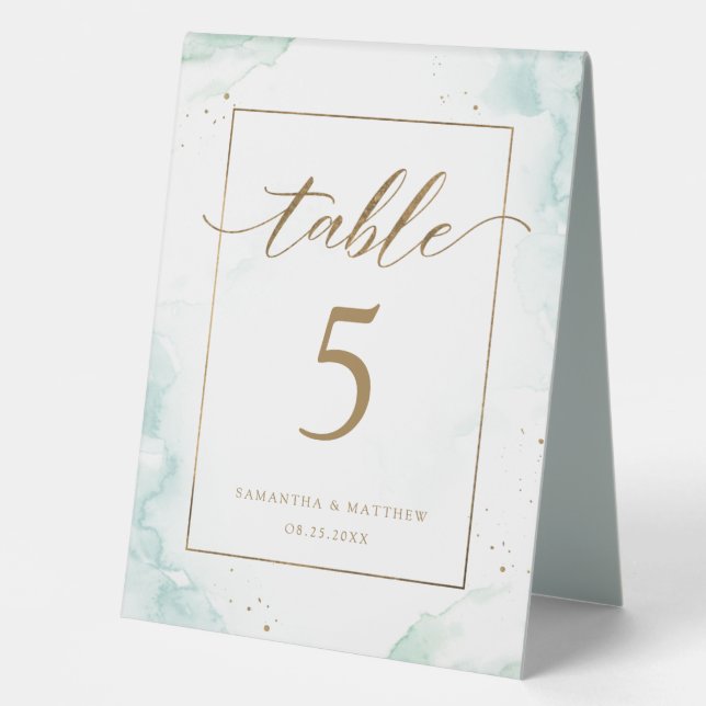 Turquoise and Green Watercolor Number Table Tent (Front)