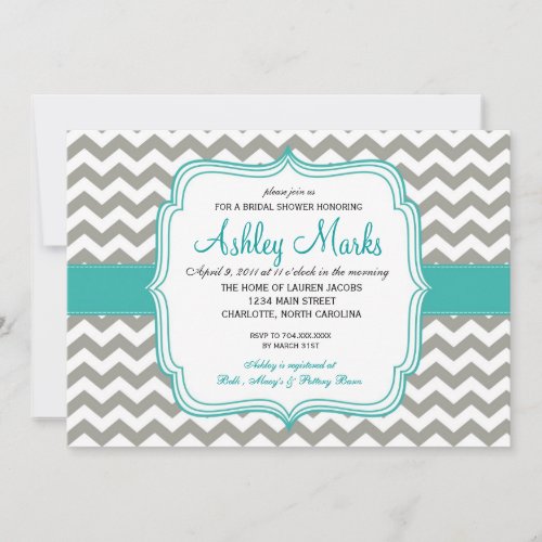 turquoise and Grey Chevron Invitaiton Invitations