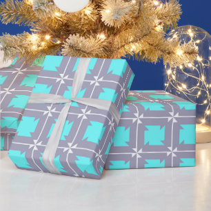 Turquoise and Grey Geometric Pattern Wrapping Paper