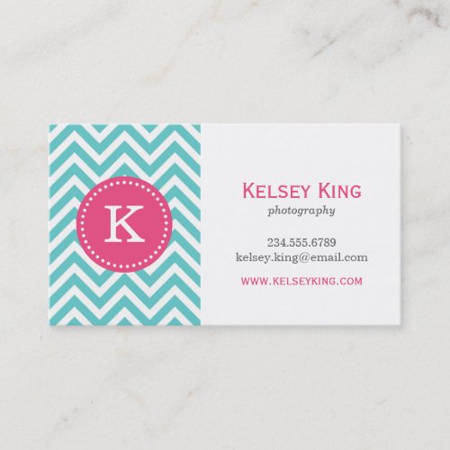 Turquoise and Hot Pink Chevron Custom Monogram Business Card Templates