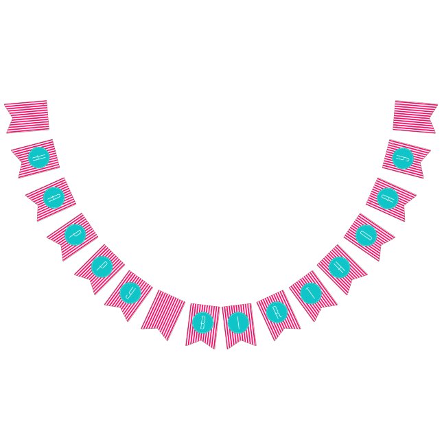 Turquoise and hot pink stripes Happy Birthday Bunting Flags (All)