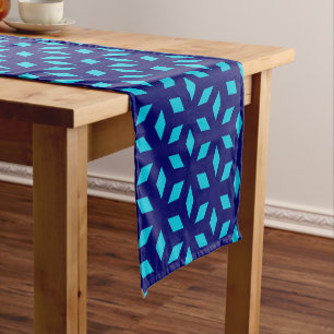 Turquoise and Indigo Blue Cube Tile Table Runner