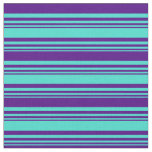 [ Thumbnail: Turquoise and Indigo Colored Striped Pattern Fabric ]