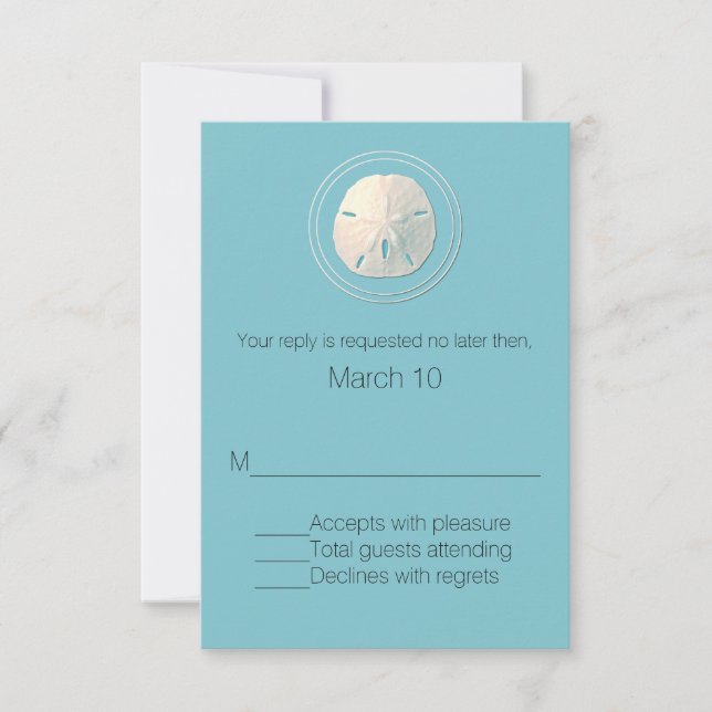 Turquoise and Ivory Sand Dollar Response Card (Front)