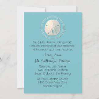Turquoise and Ivory Sand Dollar Wedding Invitation