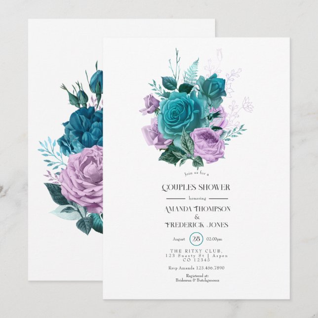 Turquoise and Lavender Floral Couples Shower Invitation (Front/Back)