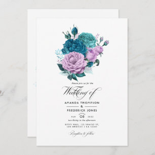 Turquoise and Lavender Floral Wedding Invitation