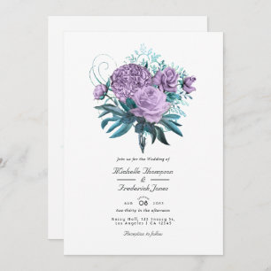 Turquoise and Lavender Floral Wedding Invitation
