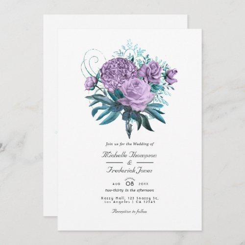 Turquoise and Lavender Floral Wedding Invitation