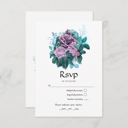 Turquoise and Lavender Floral Wedding RSVP Card