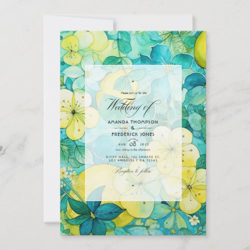 Turquoise and Lemon Floral Wedding Invitation