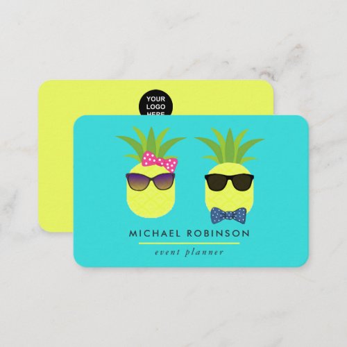 Turquoise and Lemon fun pineapples Event Planner B Business Card