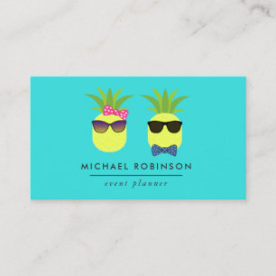 Turquoise and Lemon fun pineapples Event Planner Business Card