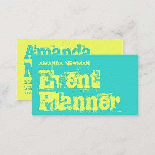 Turquoise and Lemon Grunge Typography Business Car Business Card