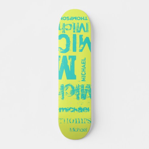 Turquoise and Lemon Grunge Typography Word Cloud Skateboard
