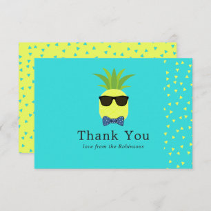 Turquoise and Lemon Pineapples Bar Mitzvah Thank You Card