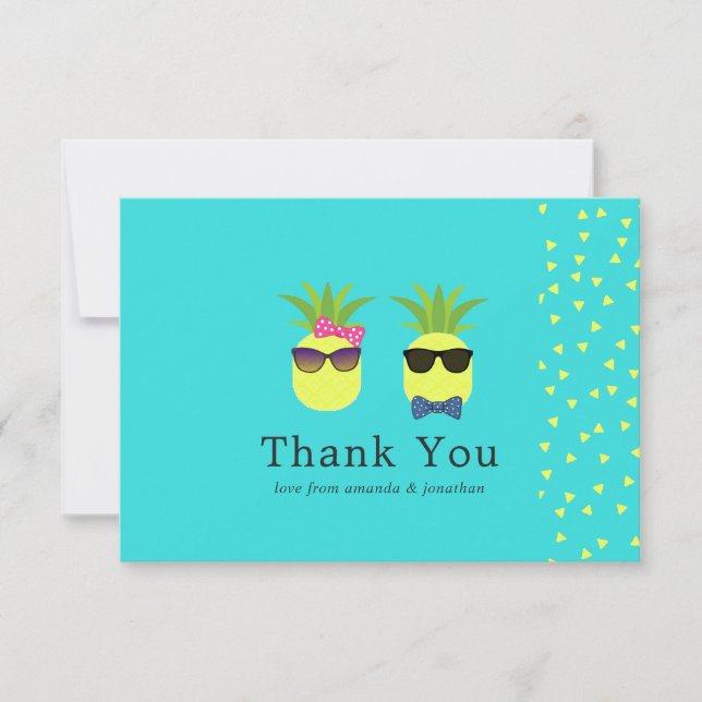 Turquoise and Lemon Pineapples Wedding Thank You (Front)