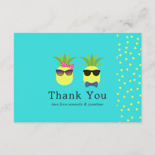Turquoise and Lemon Pineapples Wedding Thank You Card